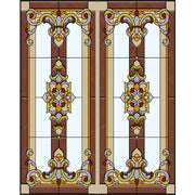 Victorian Scroll Doorway glass film pattern in mahogany, ochre and grey, full design view